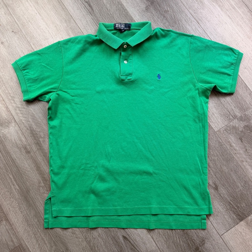 Polo Ralph Lauren Mens L Green Polo Shirt Blue Pony Logo Classic